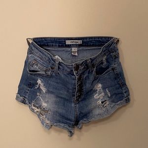 High waisted jean shorts size 0 ripped